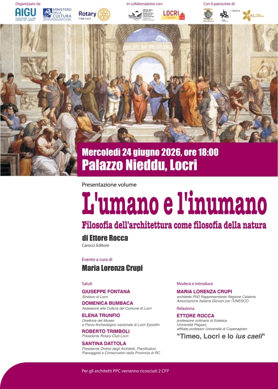 Incontro con l’autore Ettore Rocca -Presentazione del volume “L’umano e l’inumano – filosofia dell’architettura come filosofia della natura”