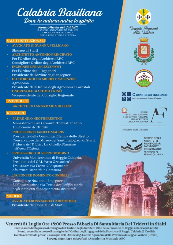 Convegno "Calabria Basiliana: Dove la natura nutre lo spirito - Santa Maria dei Tridetti. Il cuore antico di una vallata che rigenera le radici della fede e della cultura"